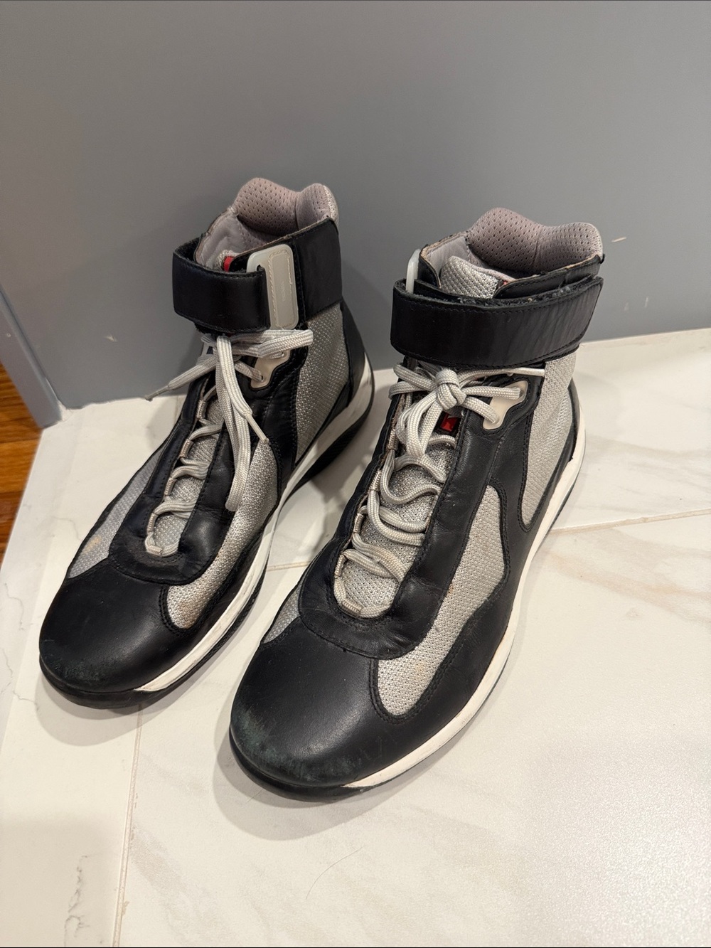 Prada Black and Gray High-Top Sneakers